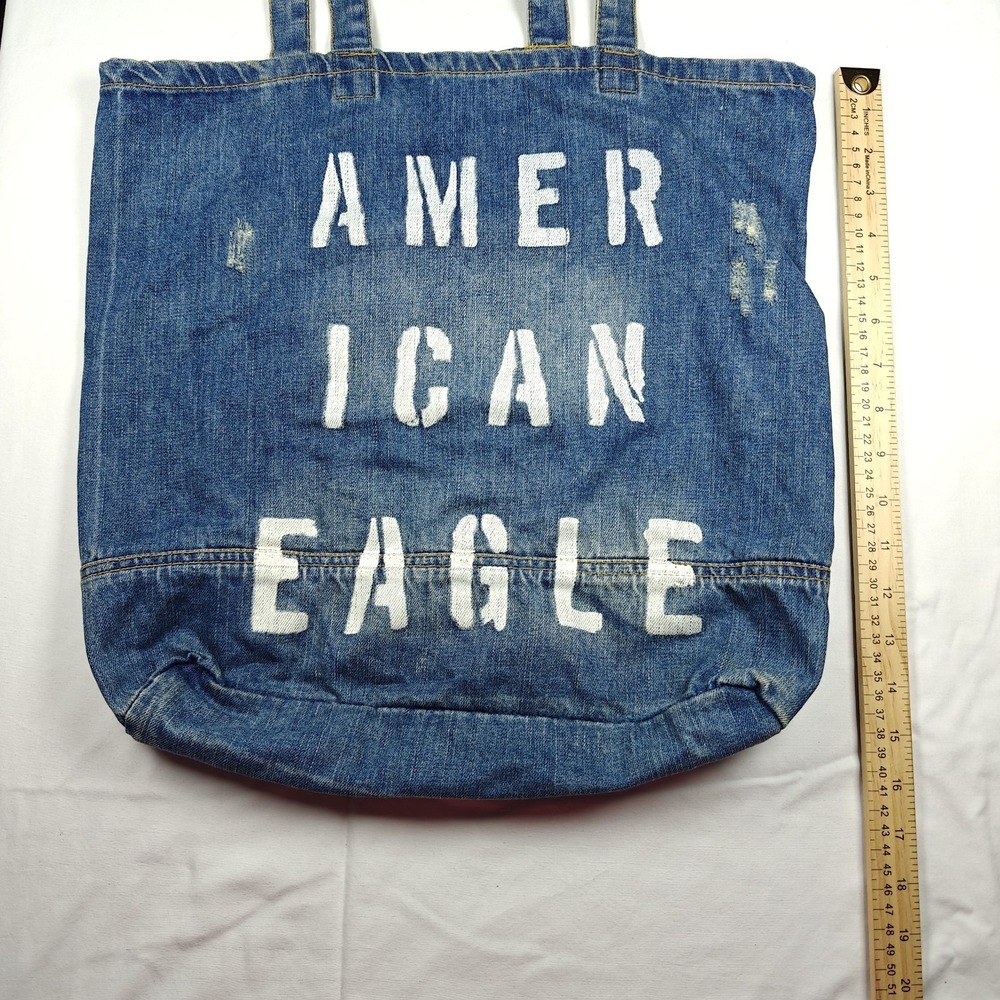 American‎ Eagle Distressed Denim Tote Bag Y2K Preppy City